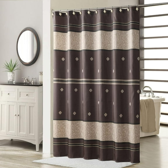 Seville Polyester Bronze Farmhouse Printed Vintage Shower Curtain,Decorative Chocolate Waterproof Brown Bathroom Curtains,72 inches W x 72 inches H