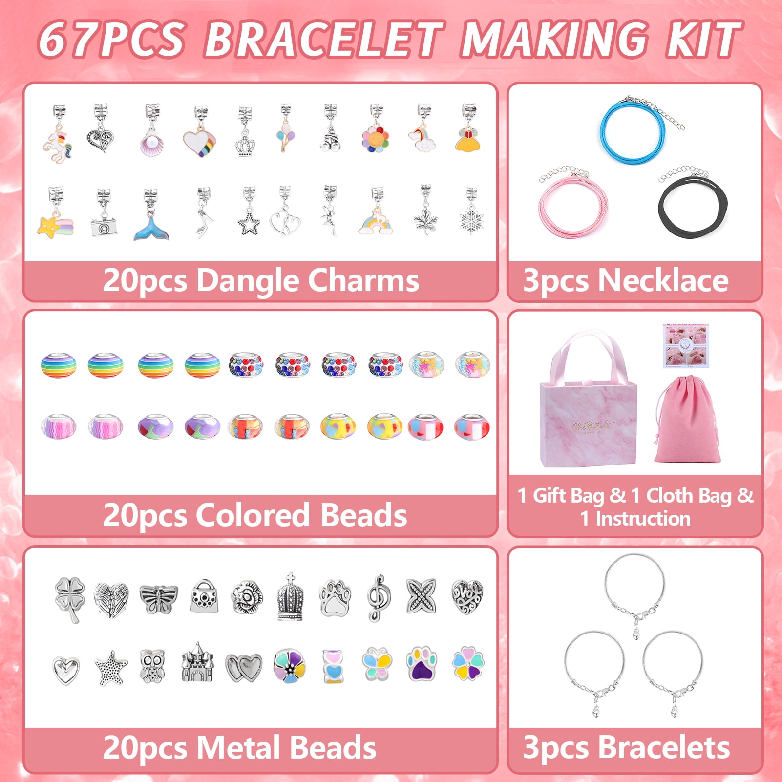 Yalumo 67pcs Charm Bracelet Making Kit, Girls Bracelet Jewelry Making Kit DIY, Birthday Gifts Set, Thanksgiving gift