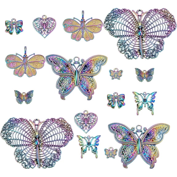 8 Styles Butterfly Charms 16pcs Rainbow Butterfly Dangle Charms Colorful Big Animal Pendants