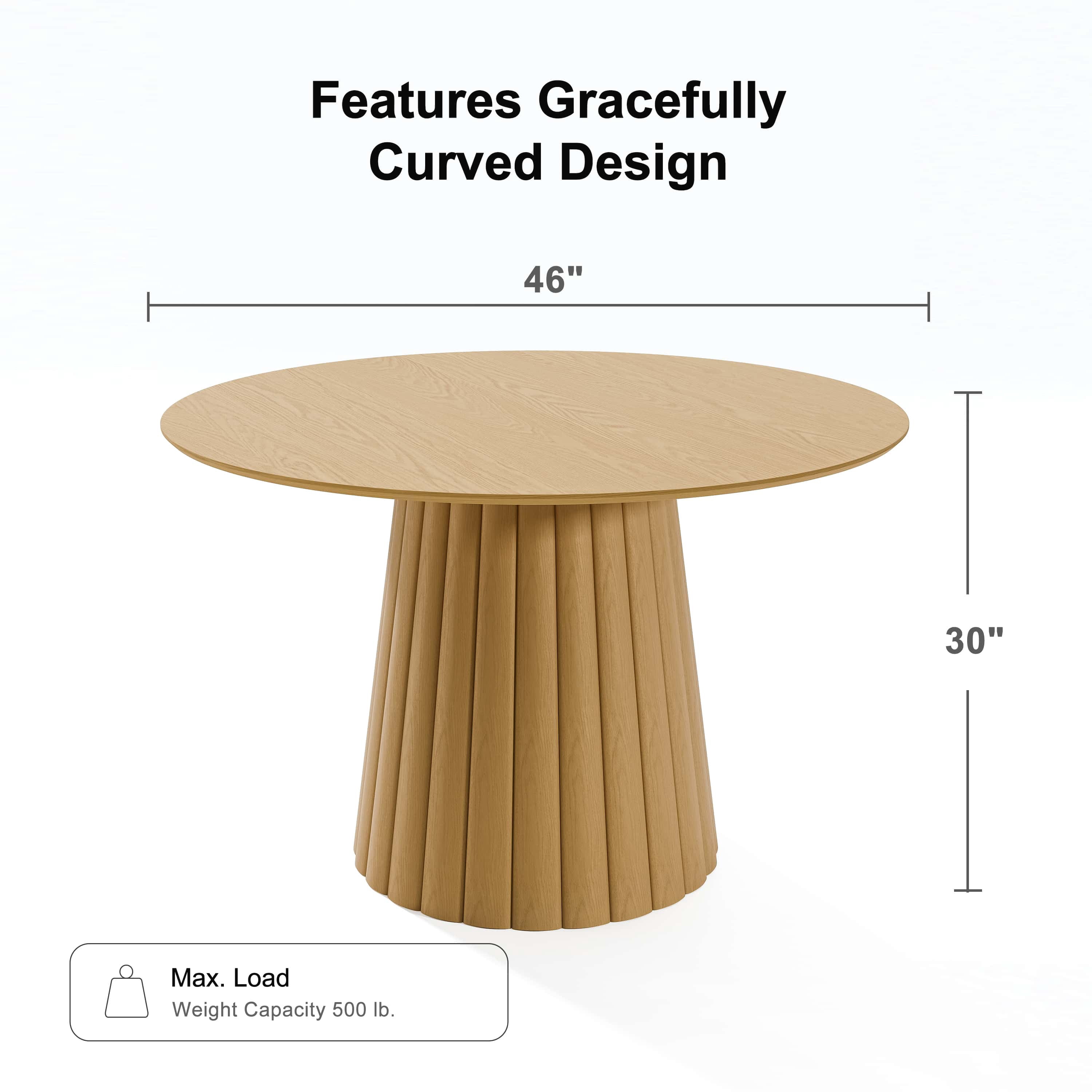 46 in. Soild Wood Natural Oak Dining Table Round Kitchen Table