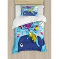thumbnail image 3 of Whale Duvet Cover Set Queen Size, Marine Gang Octopus Crab Turtle Seahorse Pacific Sun Underwater Ocean Playroom Design, Decorative 3 Piece Bedding Set with 2 Pillow Shams, Multicolor, by Ambesonne, 3 of 3