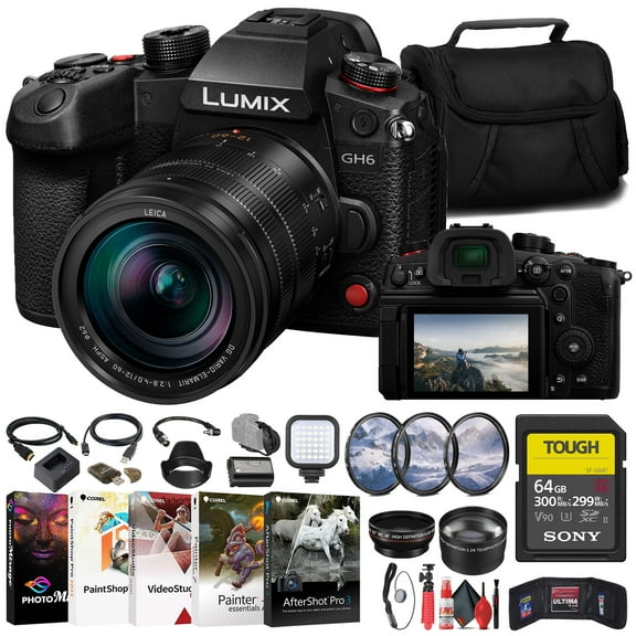 Panasonic Lumix GH6 Mirrorless Camera with 12-60mm F2.8-4 Lens   64GB SD Card & Lens Bundle