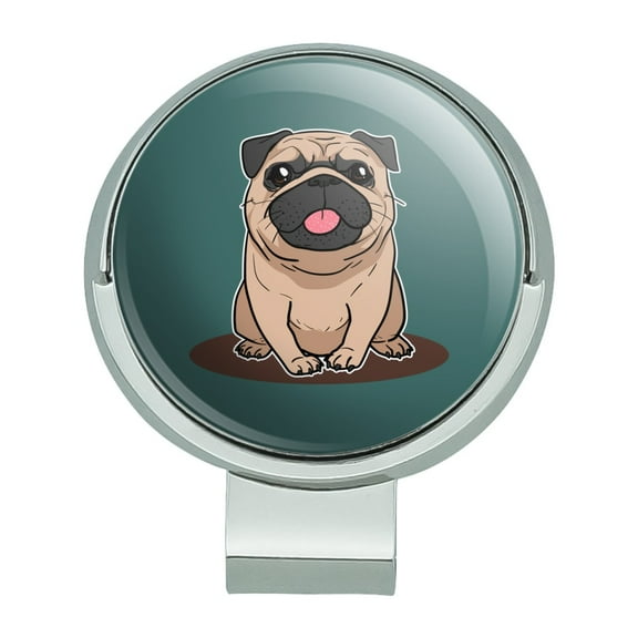 Pug Sticking Out Tongue Golf Hat Clip With Magnetic Ball Marker