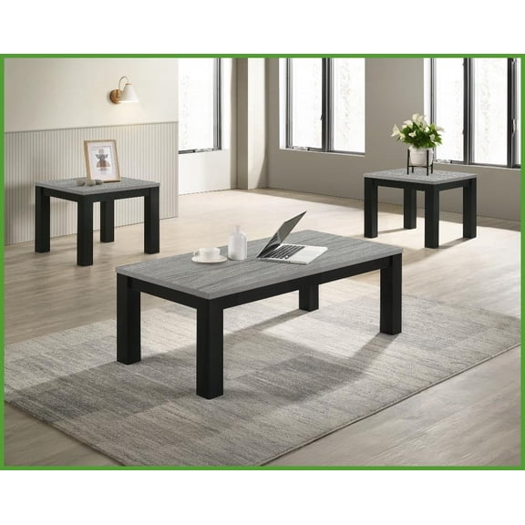 Gray Black 3-Piece Contemporary Wooden Coffee Table Set for Living Room, Easy Assembly