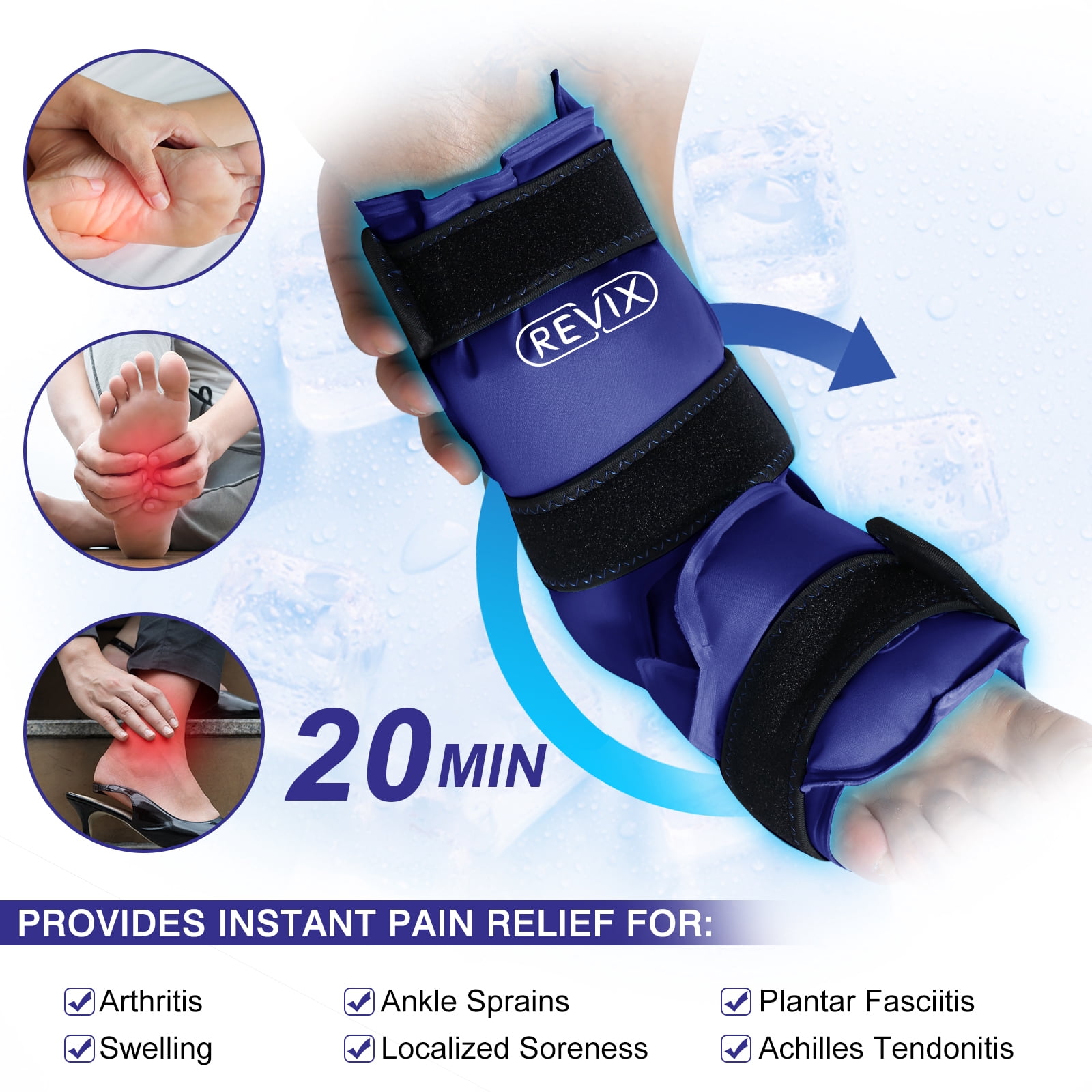 REVIX Ankle Ice Pack for Foot Injuries, Tendonitis, Plantar Fasciitis