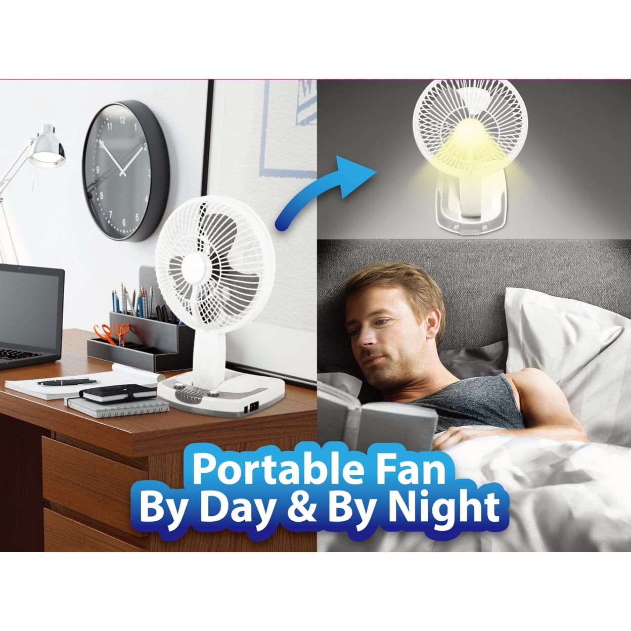 Technical Pro Rechargeable Desk Wall Fan with LED Lamp Power Bank Adjustable Tilt