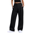 thumbnail image 2 of Favoffer Women Cotton Linen Wide Leg Pants Elastic Waist Front Button Pants Straight Tube Business Casual Slacks for Spring Daily, 2 of 6