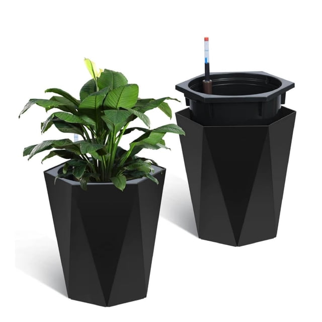 Bingirl Tall Diamond Planters Set of 2 Distinctive Shape Design Water Level Window Smooth Rolling Wheels Versatile Placement for Patio Porch Living Room Home Office
