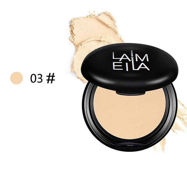 Lameila - Polvo de maquillaje de larga duración con control de grasa, resistente al agua, corrector, reparador, seco y húmedo, de doble uso, con borla para mujer