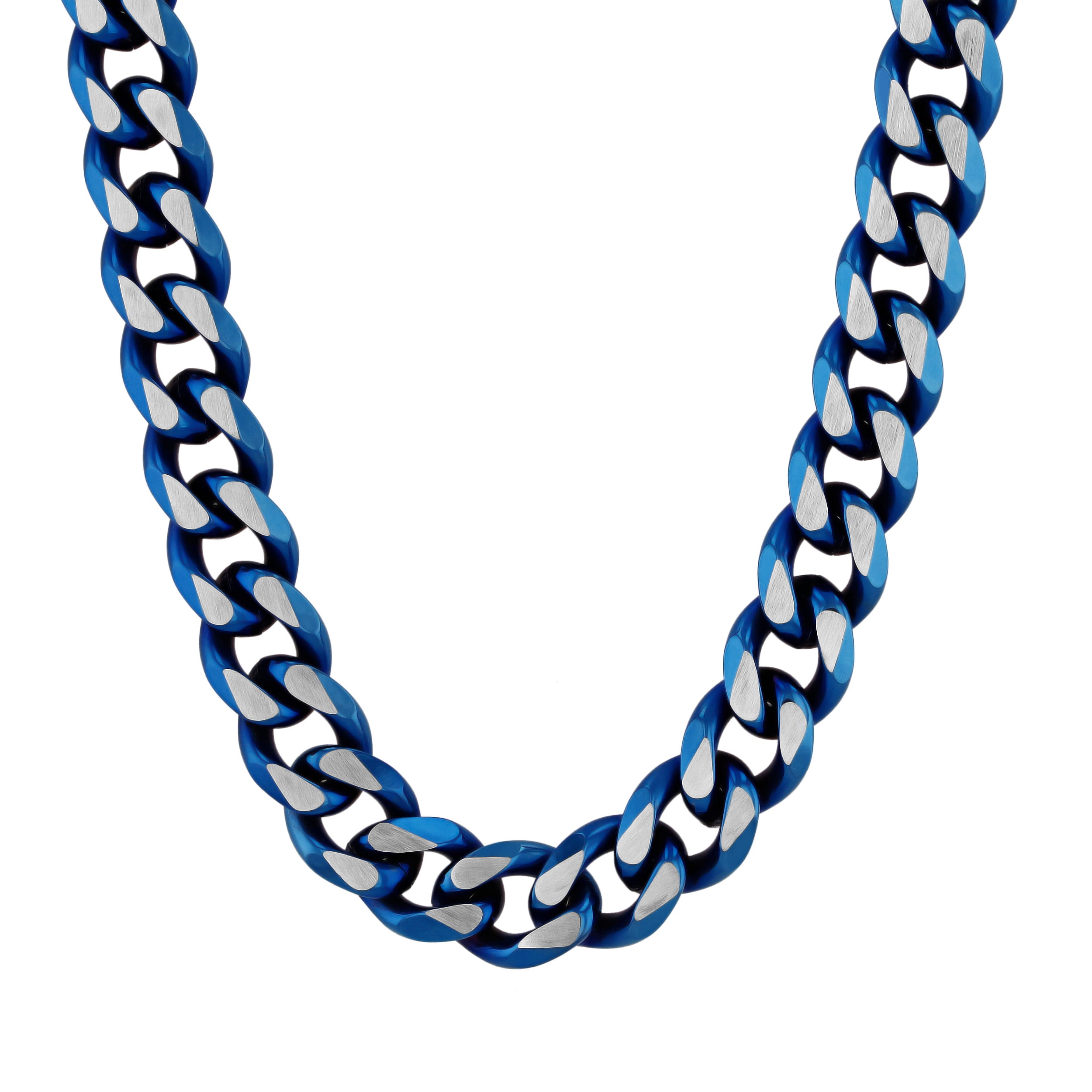 Brilliance Fine Jewelry Men's Two-Tone Blue Stainless Steel Curb Link Chain Necklace