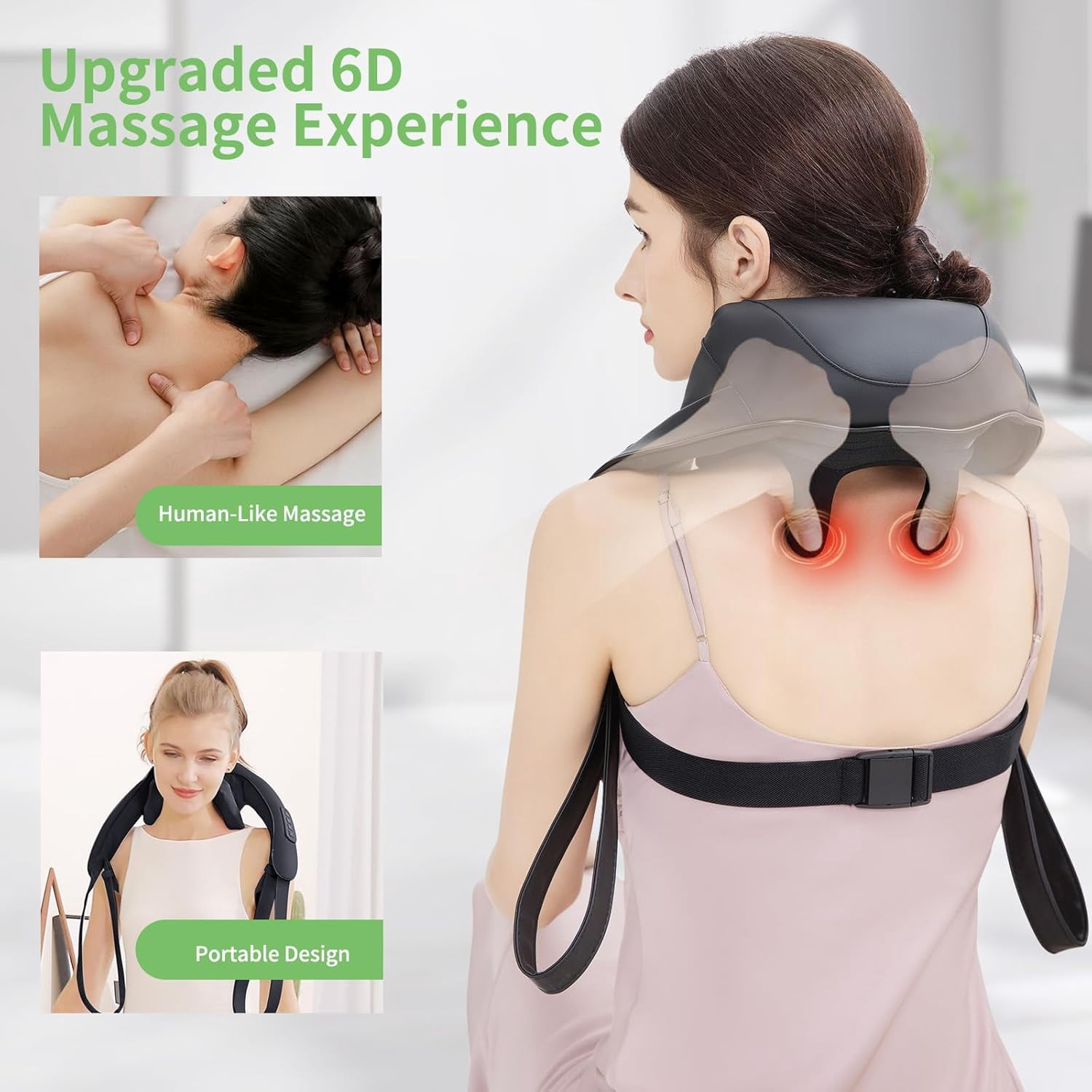 Shiatsu Neck and Back Massager with Heat, Upgraded 2600mAh Cordless Shoulder Massager Deep Tissue 6D Kneading