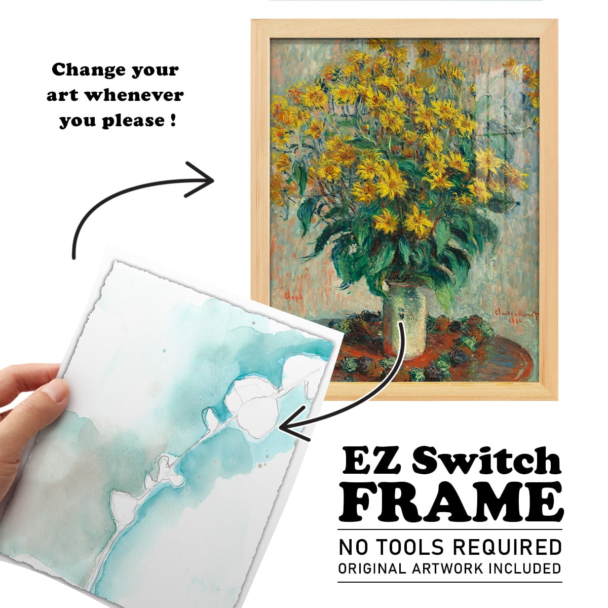 Ginkgo on Dusty Teal VII - Framed Print w/glass - Natural Wood
