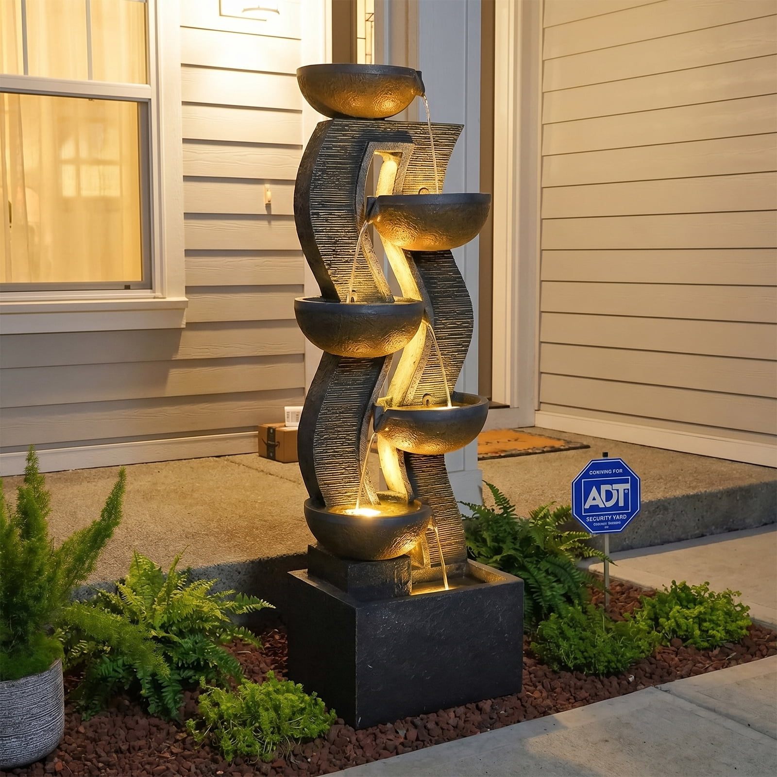 6-Tiered Garden Water Fountains Large Outdoor Fountains and Waterfalls with Light for Patio Yard Porch Pool Decor