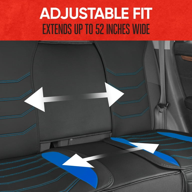Motor Trend Blue Faux Leather Car Seat Cushion Full Set Includes Front & Back Car Seat Protector Padded Seat Covers for Cars with Storage Pockets