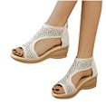 thumbnail image 4 of Xfvqtps Wedge Sandals for Women Back Zipper Side Cutout Rhinestone Sparkling Open Toe Soft Sole Non Slip Comfortable Dressy Walking Beach Summer Roman Sandals Beige, 4 of 5