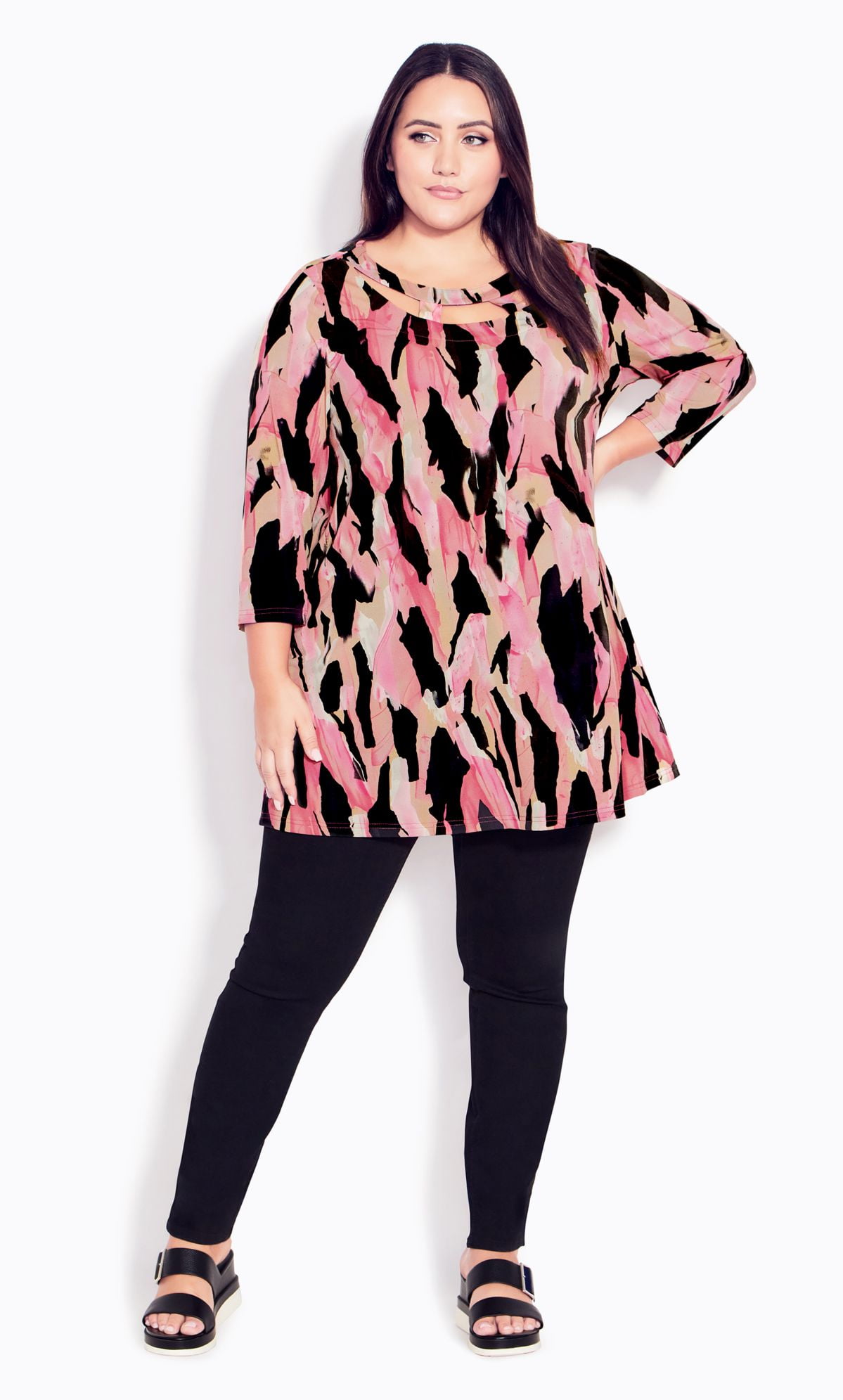 Avenue Women's Plus Size Harriet 3/4 Sleeves Relaxed Tunic Top