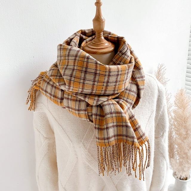 Womens Plaid Scarf Large Long Blanket Check Wrap Shawl with Tassel