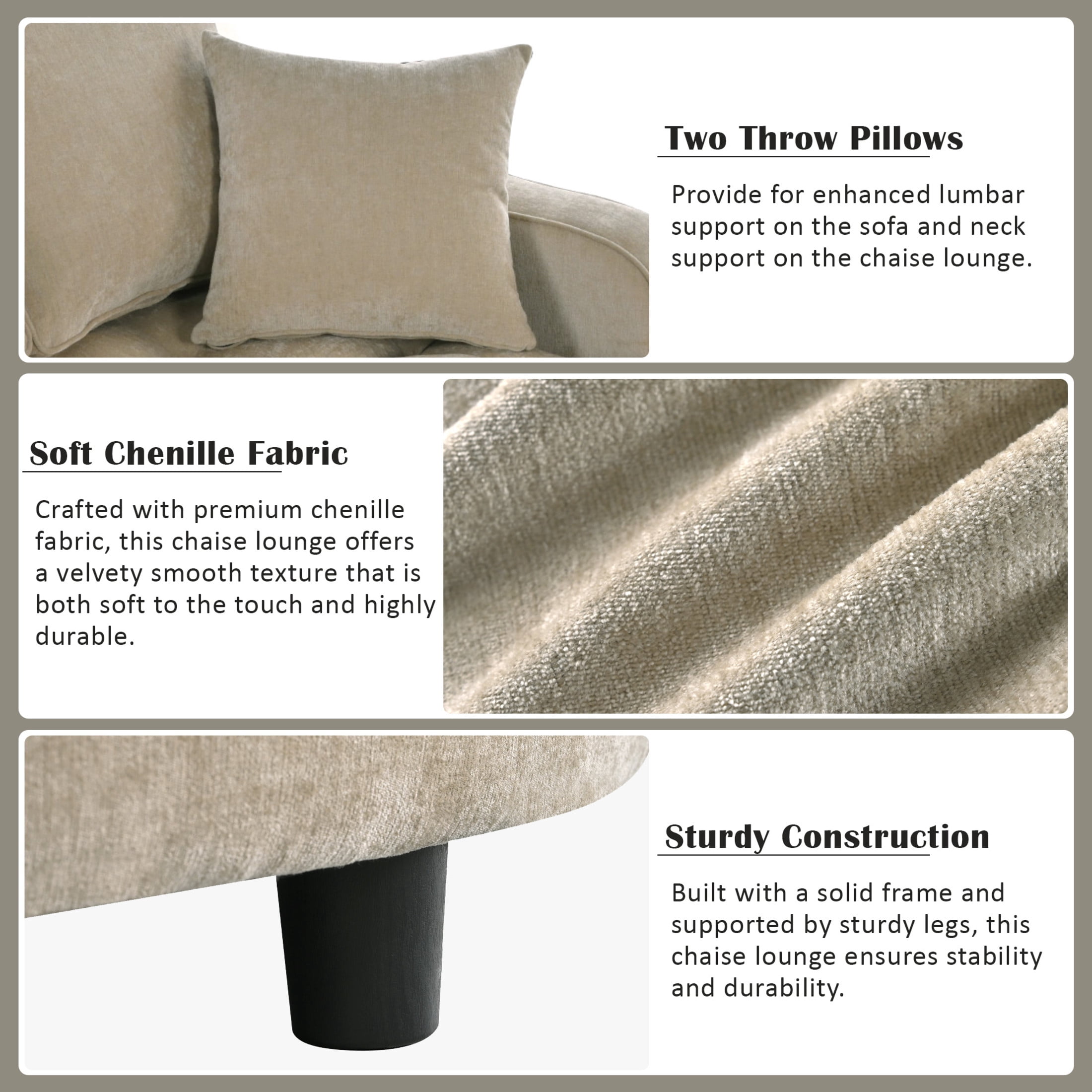 Christopher Knight Home 51" Modern Chaise Lounge Sofa Bed, Tufted Chenille Couch with Pillows, Champagne