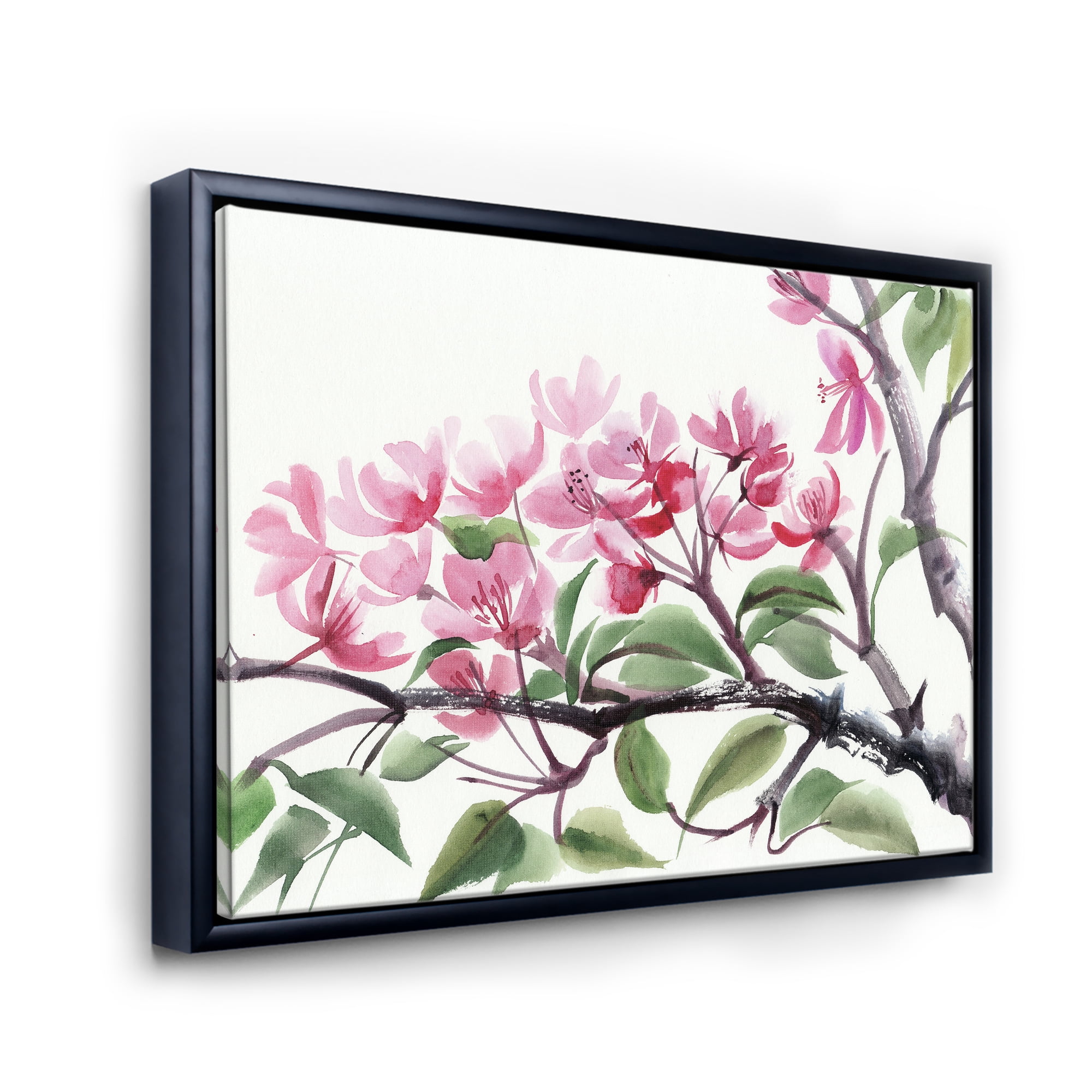 Designart 'Pink Blossoming Floral Tree' Traditional Framed Canvas Wall Art Print