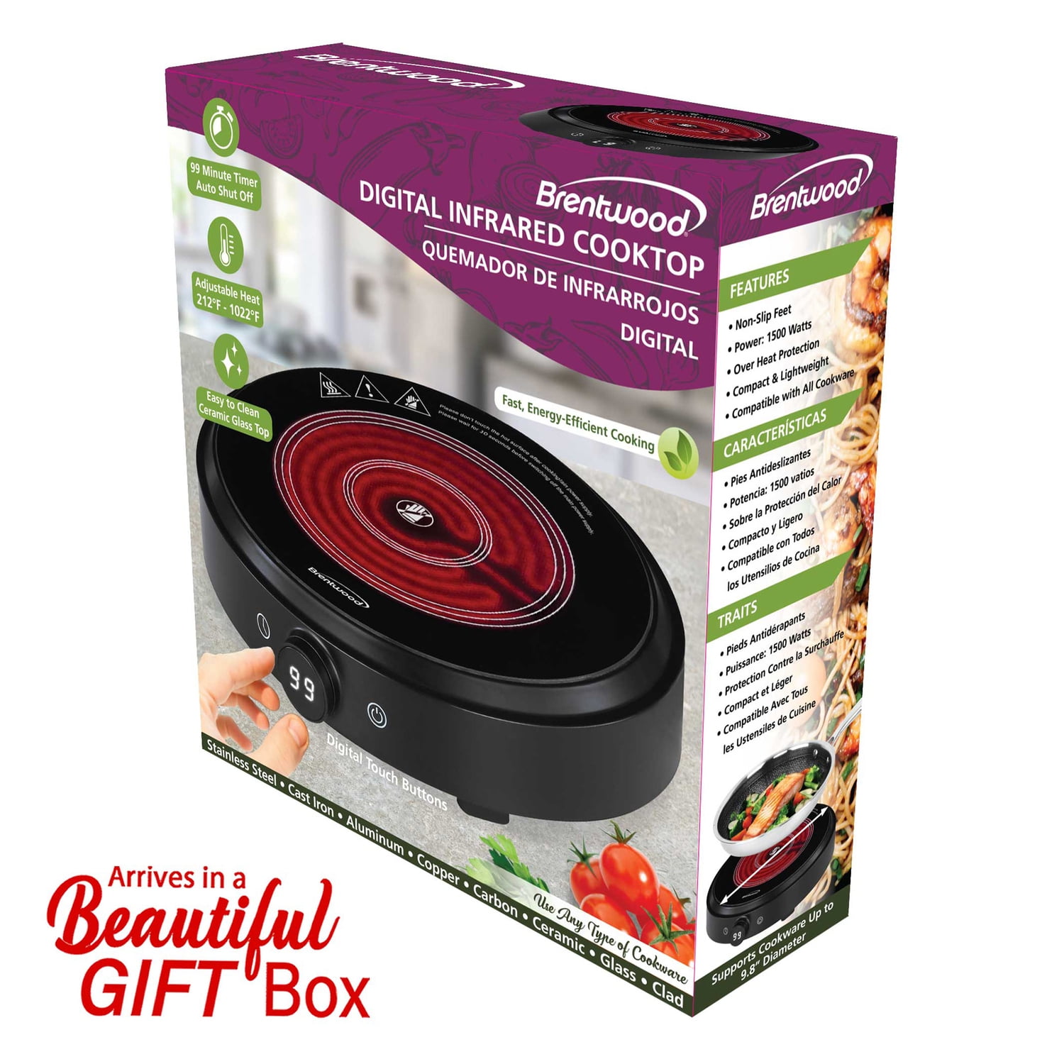 Brentwood Select 1,300-Watt 10-In. Countertop Ceramic Glass Cooktop Surface with Single 8-In. Infrared Burner, Black