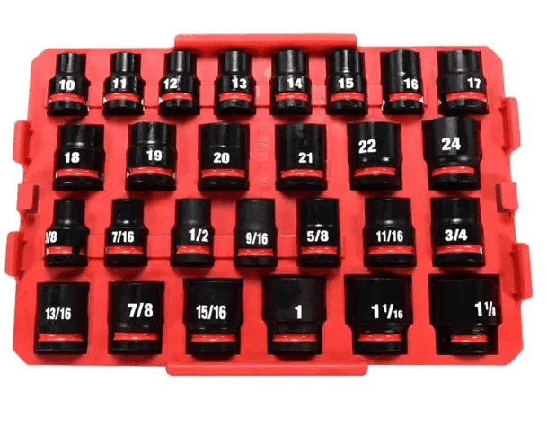 MILWAUKEE SHOCKWAVE Impact Duty Socket Set (27-Piece) – SAE & Metric, 1/2" Drive, PACKOUT Organizer (49-66-6804)