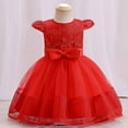 thumbnail image 2 of REORIAFEE Girl Pageant Party Dress Tulle Princess Flower Girls Wedding Gown Sleeveless Lace Bow Mesh Dress Gauze Dress Princess Dress Red 0-6 Months, 2 of 9