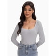 thumbnail image 6 of Women's Scoop Neck Long Sleeve Slim Fitted Casual Basic Crop Top, 6 of 6