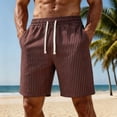 thumbnail image 2 of Thousandth Casual Striped Shorts for Men Summer Beach Shorts with Drawstring Elastic Waist Breathable Shorts Relaxed Loose Fit Flax Lounge Shorts, 2 of 8