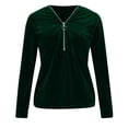 thumbnail image 4 of Tauxra Long Sleeve Tops for Women, Casual V Neck Blouse with Zipper Front, Solid Color Pullover for All Season and Daily Wear, 4 of 7