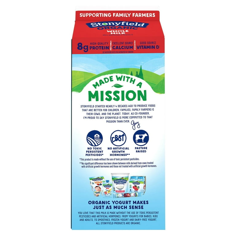 Stonyfield Organic Whole Vitamin D Milk, Half Gallon, 64 fl oz, Manufactured in a Facility That Processes Peanuts, Tree Nuts, Soy, and Milk, Whole Milk