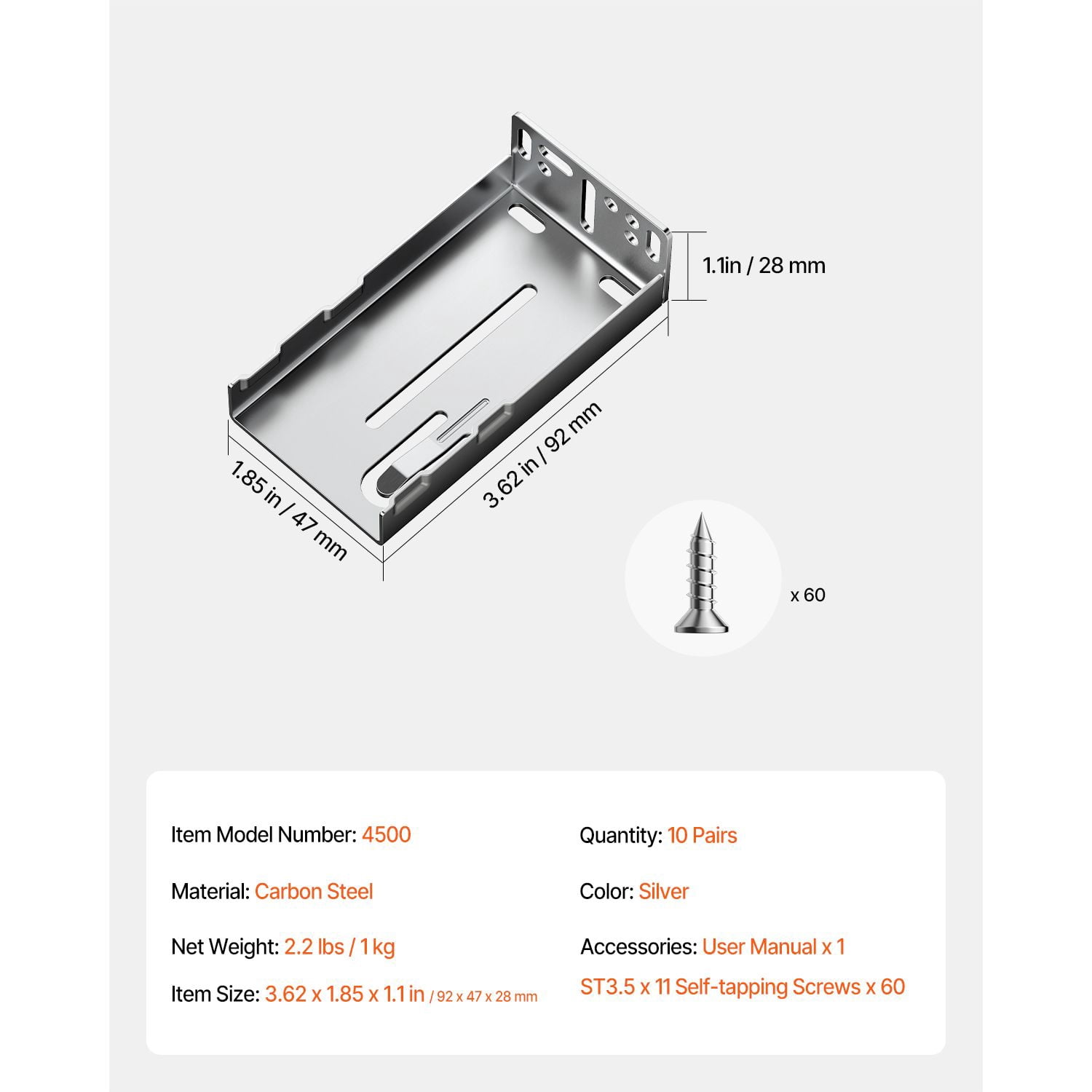 Drawer Slide Installation Brackets 20-Pack, 1mm Thick Galvanized Steel, Compatible with 1.81 Inch Wide Side-Mount Slides, 10 Pairs for Framed Cabinet Drawers
