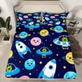 thumbnail image 1 of Sábana Ajustable Twin Size Cartoon Rocket Planet Print juego de cama 2pcs para niños, 1 of 5