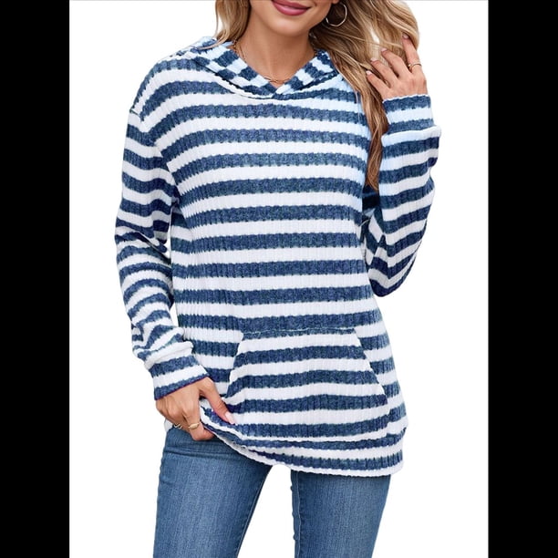 Camisas de Larga para Mujer, Sudaderas con Capucha y Bolsillo Tipo Canguro, Sudaderas de Otoño. Azul M