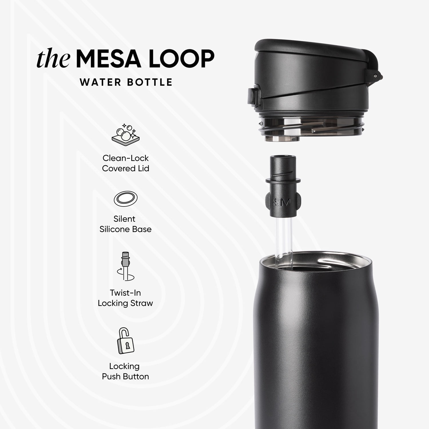 Simple Modern 22 oz Insulated Mesa Loop Water Bottle with Covered Straw - Midnight Black