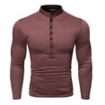 thumbnail image 2 of Blusas y camisas de manga larga con cuello redondo para hombre, color liso, cuello alto falso de dos botones, camiseta de manga larga con imprimación multibotón, blusa de poliéster para hombre, 2 of 7
