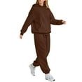 thumbnail image 5 of bbyeadc Brown Women's 2 Piece Sweatsuit Sets Casual Plus Size Lounge Hoodie Sweatshirt Fall Fashion Baggy Sweatshirts Jogger Pant Set with Pocket, Coffee, XL, 5 of 5