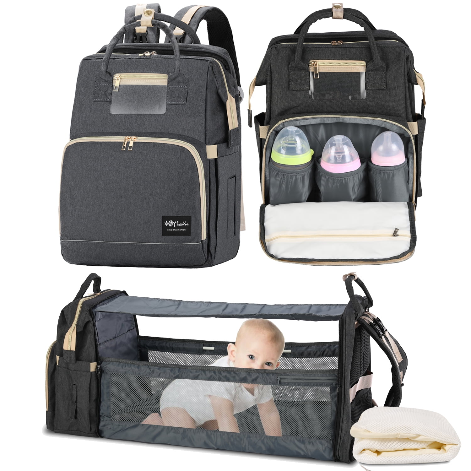 HAPPYLUOKA Baby Diaper Bag Backpack for Girls, Adjustable Shoulder