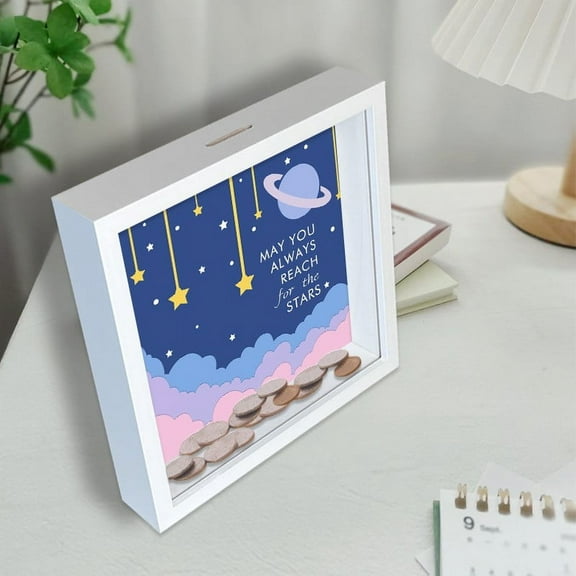 SPOORYYO Adventure Archive Box - Hollow Picture Frame Money Storage Tank, Transparent Coin Display Frame, Commemorative Souvenir Organizer, Modern Decorative Memory Keeper (22x22x4.5cm)