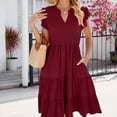 thumbnail image 2 of LYXSSBYX Sundresses for Women Women's V-neck Ruffle Sleeve Short Sleeved Solid Color Casual Dress, 2 of 8