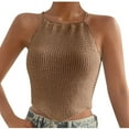 thumbnail image 1 of Timegard Womens Tank Tops Eyelet Halter Neck Sleeveless Keyhole Back Top Solid Color Fashion Blouses, 1 of 5