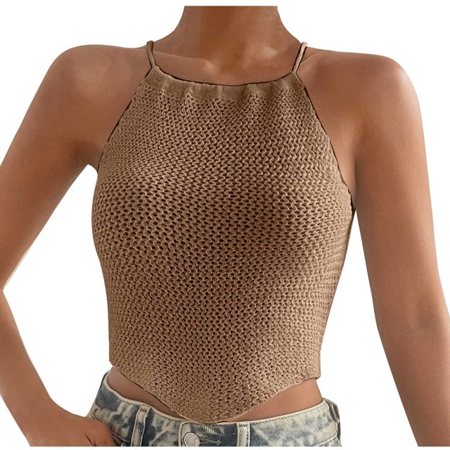 Timegard Womens Tank Tops Eyelet Halter Neck Sleeveless Keyhole Back Top Solid Color Fashion Blouses