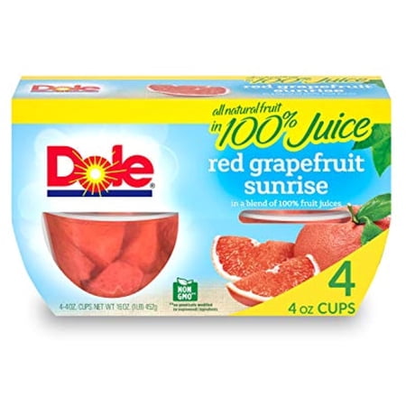 Dole Fruit Bowls Red Grapefruit Sunrise In 100% Juice, Gluten Free Healthy Snack, 4 Oz, 4 Cups