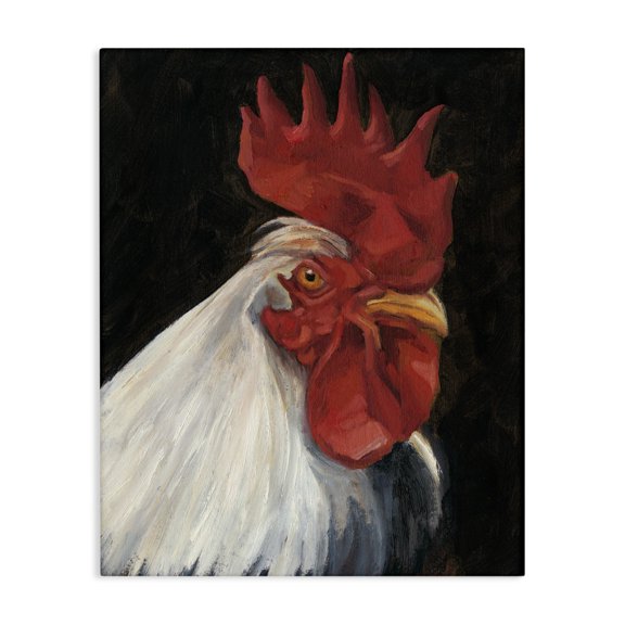 Stupell Industries Farmhouse Rooster Portrait on Black Canvas Art, 16 x 20, by Ethan Harper