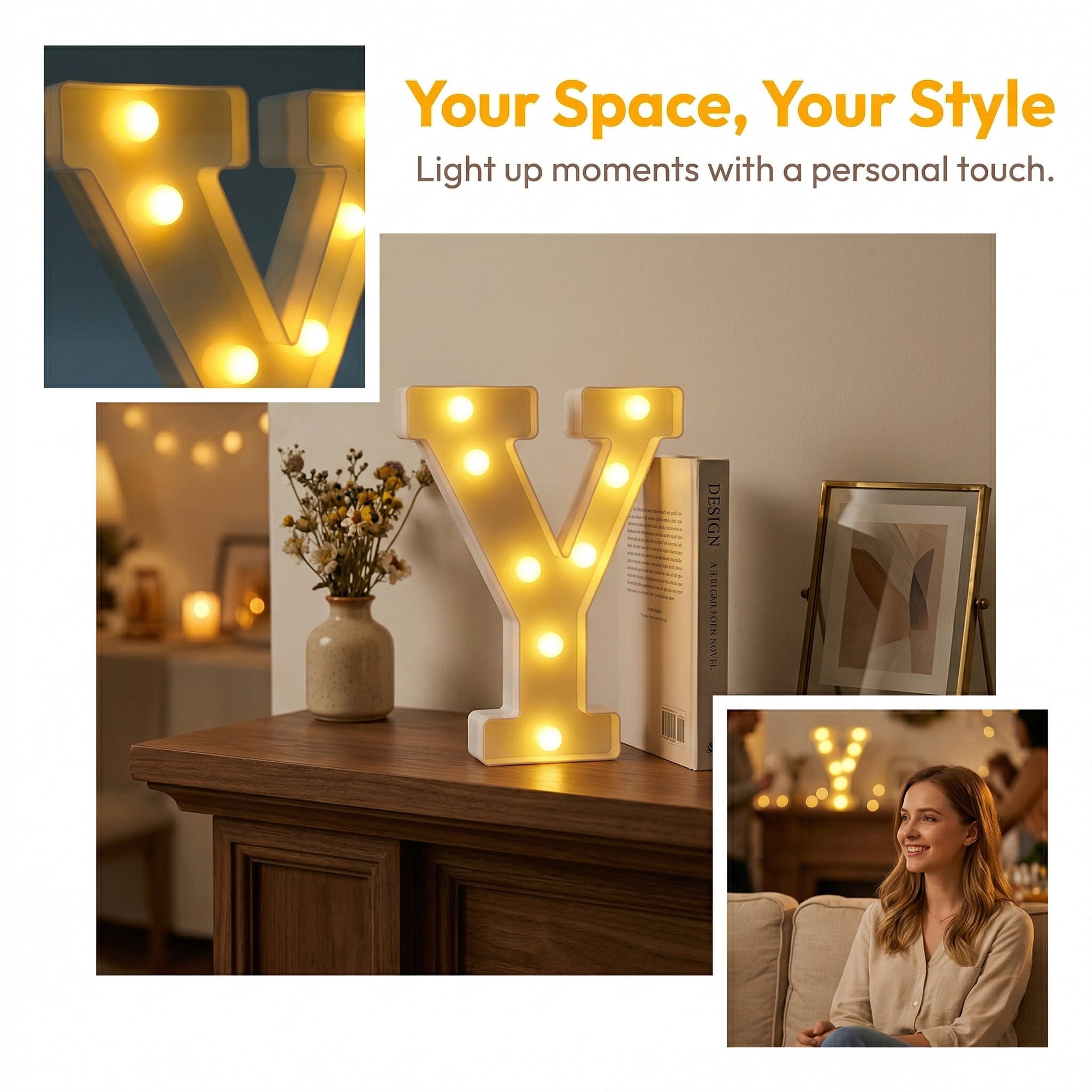 Unique Bargains Marquee Letters With Lights LED Light Up Signs Letter Y 6.5"L x 1.5"W x 8.5"H