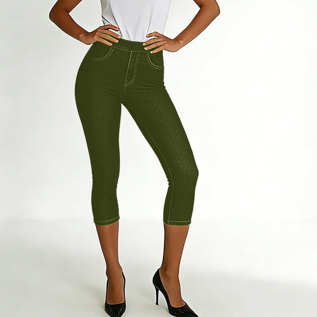 Pincandy Women's Solid Color Stretch Denim Leggings - 2 Pockets, 7/8 Length, Skinny Fit, Perfect for Gym, Workout & Casual Lifestyles