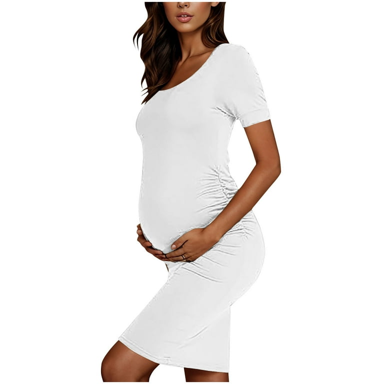slim fit dress slacks Pinkblush White Floral Smocked Fitted Maternity Dress Medium