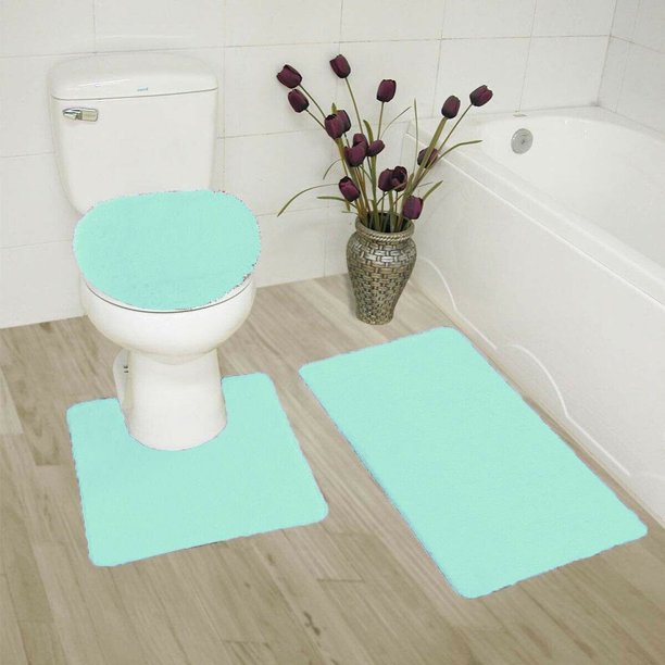 6 3 Piece Mint Solid Non Slip Bathroom Rug Set 1 Contour Mat 1 Lid Toilet Cover 1 Bath Mat Ultra Absorbent With Anti Slip Backings For Standard Size Only Walmart Com Walmart Com