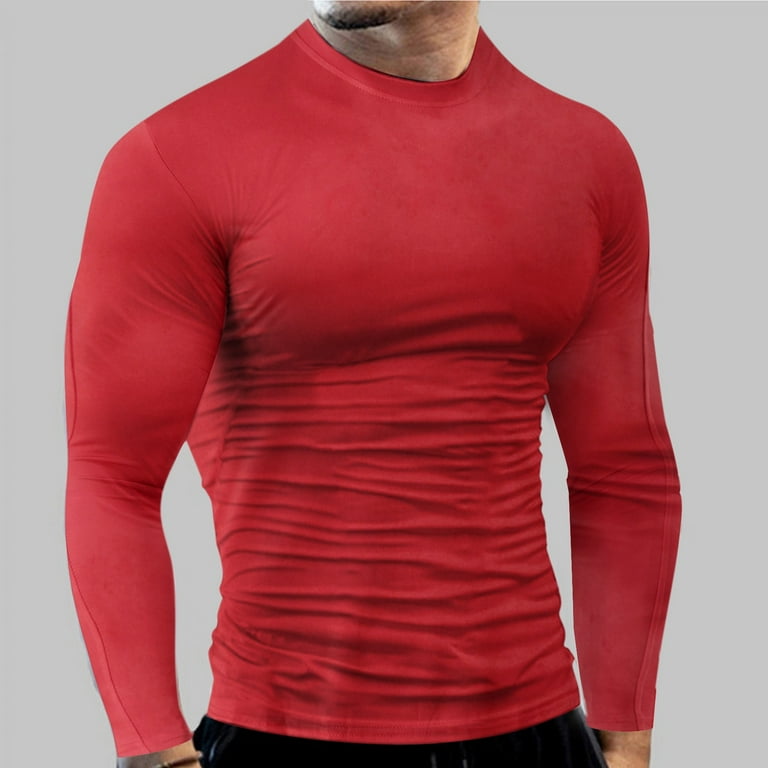 Autumn Gym Men T Shirt Casual Long Sleeve Slim Tops Tees Elastic T-Shirt  Sports Fitness Quick Dry Hooded T Shirt (Color : L1084 red, Size : X-Large)