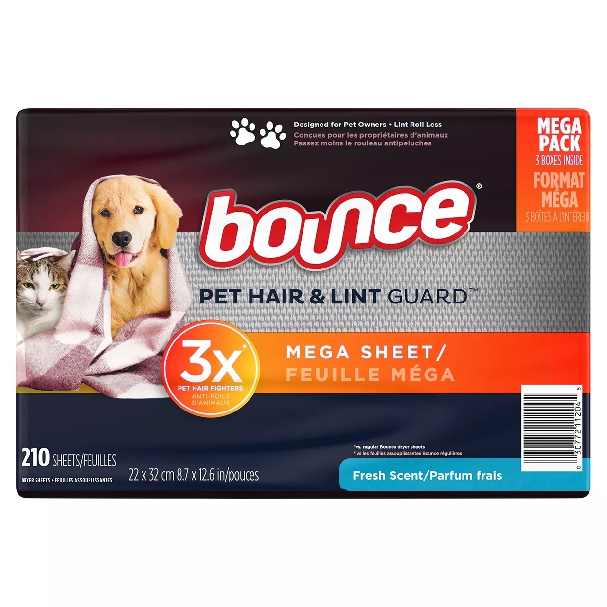 Bounce Pet Hair & Lint Guard Mega Dryer Sheets, Fresh Scent, 210 Count photo 2