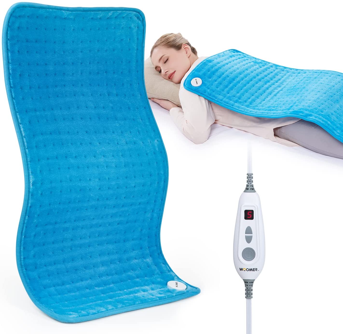 [5 Year Warranty] WOOMER Electric Heating Pad for Back Pain & Cramps Relief, 17"x33" Extra Large
